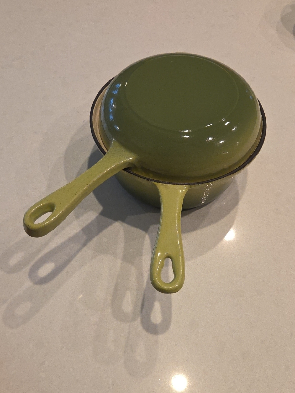 Cost Plus World Market Olive Green Enamel Cast Iron Skillet And Pan